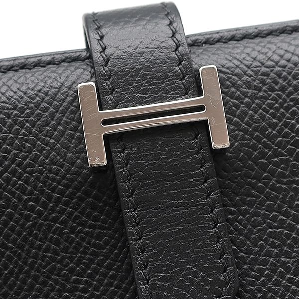 Hermes Long Wallet Bearn Souffle Vaux Epson Black Silver Hardware Black Bifold