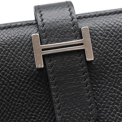 Hermes Long Wallet Bearn Souffle Vaux Epson Black Silver Hardware Black Bifold