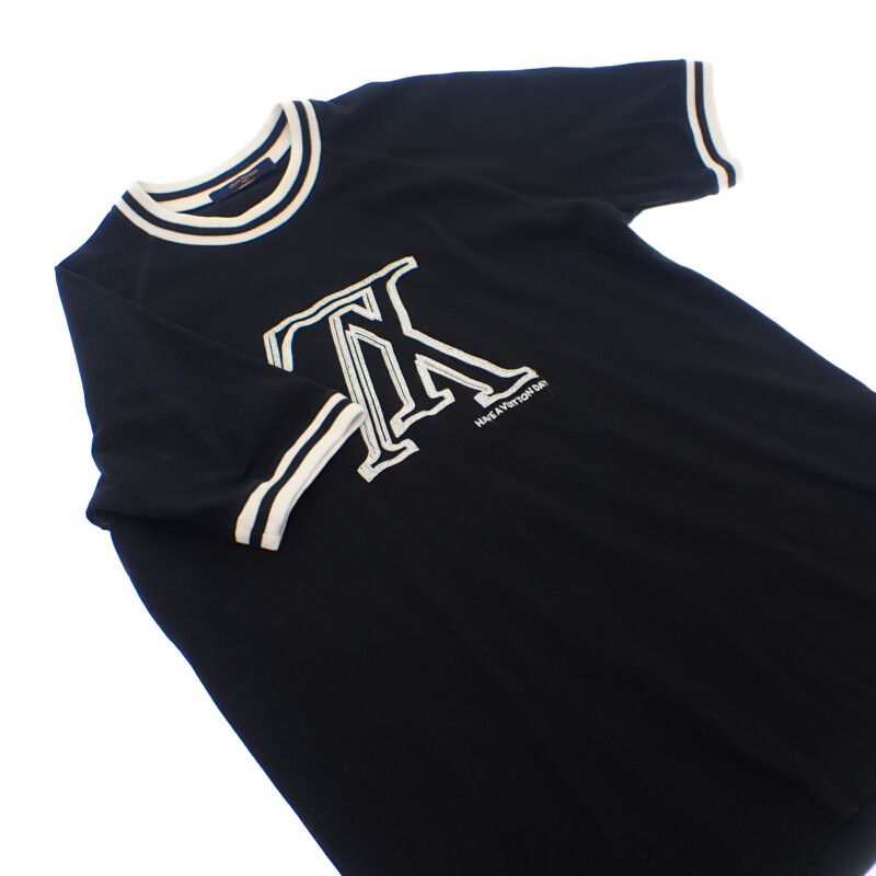 Louis Vuitton Upside Down XL Short Sleeve T-shirt Cotton Black White Men's [AB