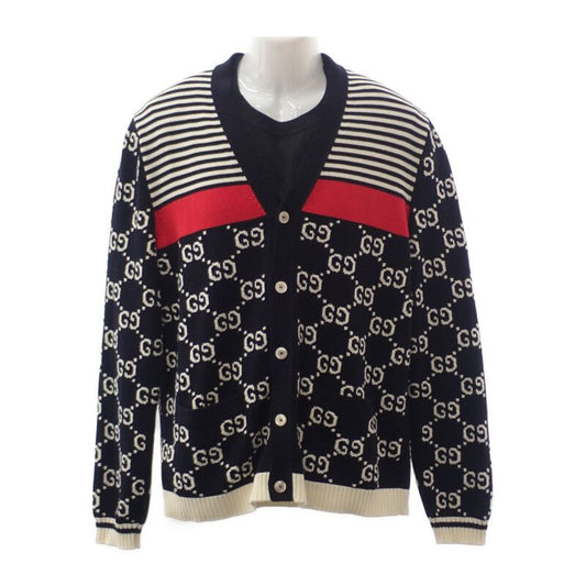 Gucci Striped GG Jacquard 523048_x9107 Cardigan Cotton Navy Men Casual [A Rank