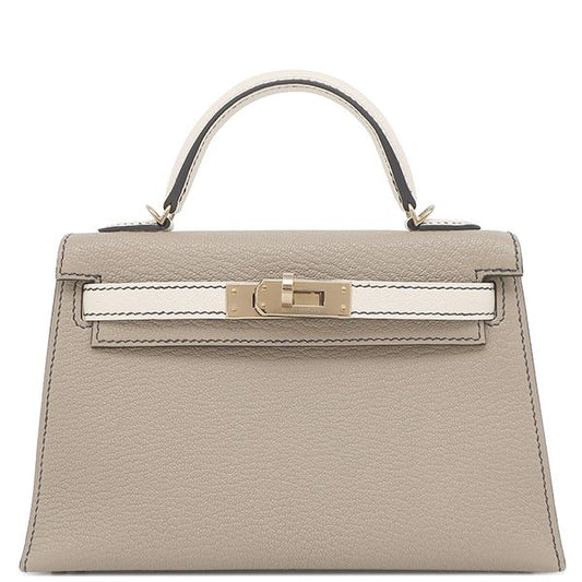 Hermes 2way Bag Mini Kerry Doe Outer Stitching Chevre Sham Kira Etoupe × Nata