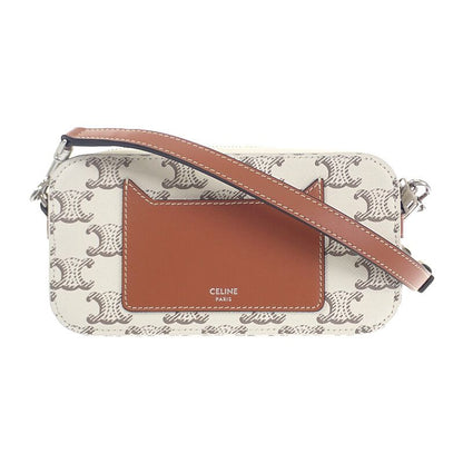 Celine Triomphe Horizontal Pouch 10l272dm5.04le Shoulder Bag Canvas Leather Tan