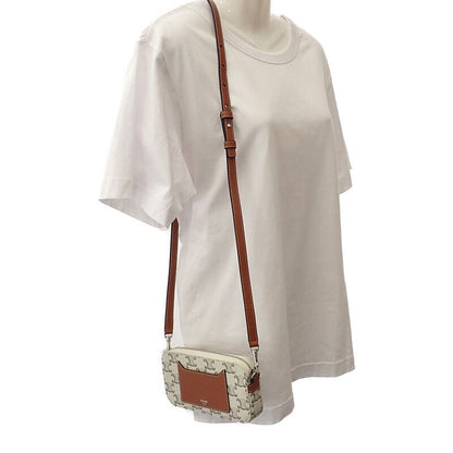 Celine Triomphe Horizontal Pouch 10l272dm5.04le Shoulder Bag Canvas Leather Tan