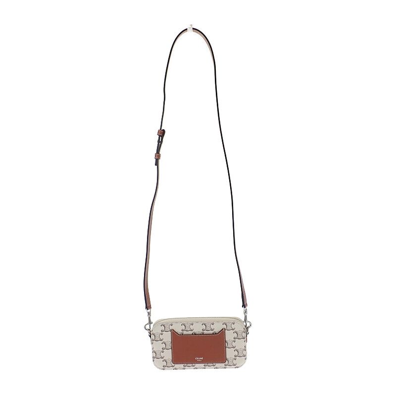 Celine Triomphe Horizontal Pouch 10l272dm5.04le Shoulder Bag Canvas Leather Tan