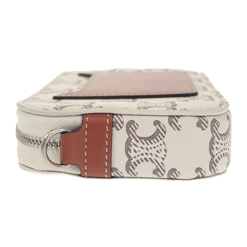 Celine Triomphe Horizontal Pouch 10l272dm5.04le Shoulder Bag Canvas Leather Tan