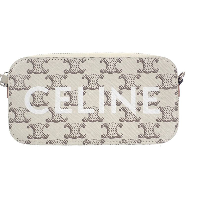 Celine Triomphe Horizontal Pouch 10l272dm5.04le Shoulder Bag Canvas Leather Tan