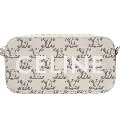 Celine Triomphe Horizontal Pouch 10l272dm5.04le Shoulder Bag Canvas Leather Tan
