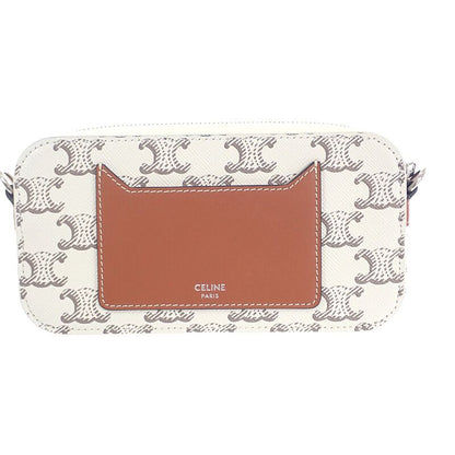 Celine Triomphe Horizontal Pouch 10l272dm5.04le Shoulder Bag Canvas Leather Tan