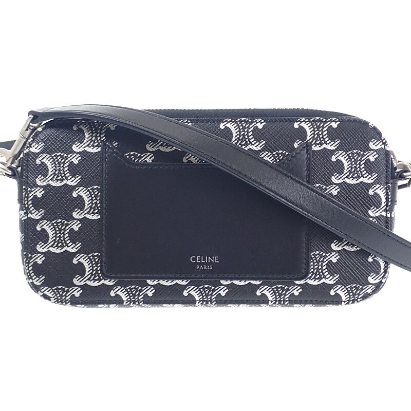 Celine Triomphe Horizontal Pouch 10l272ev5.36sb Shoulder Bag Canvas Leather