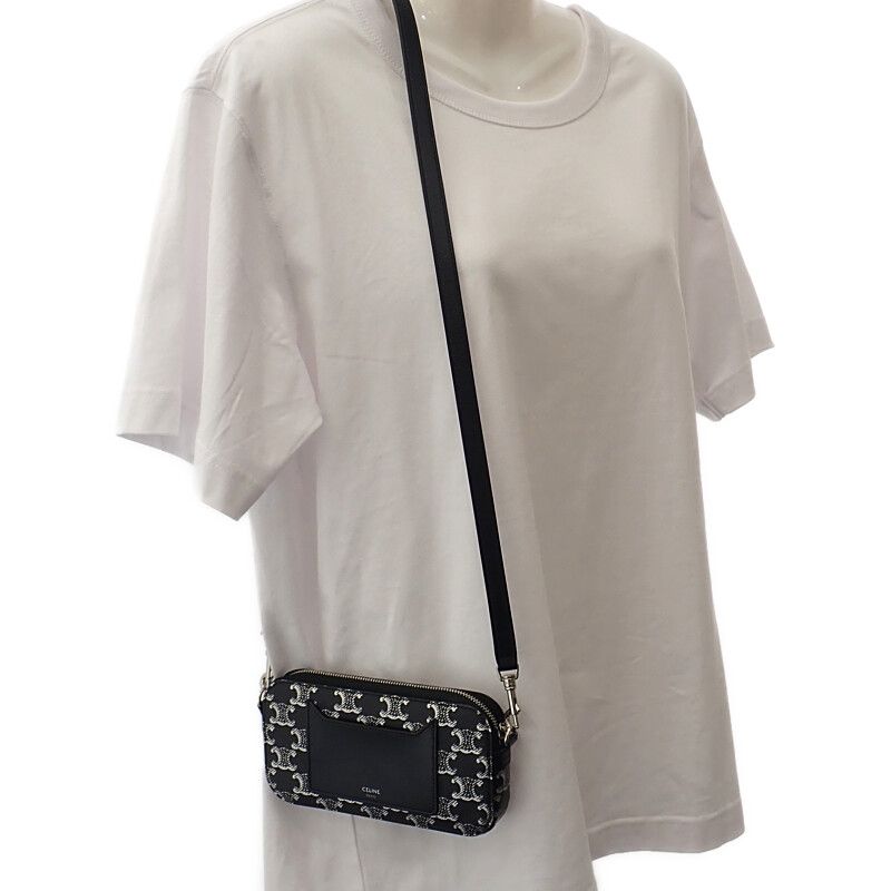 Celine Triomphe Horizontal Pouch 10l272ev5.36sb Shoulder Bag Canvas Leather