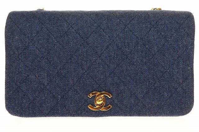 Chanel Denim Mini Chain Shoulder Bag Full Flap Coco Mark Logo Gold Blue [brand