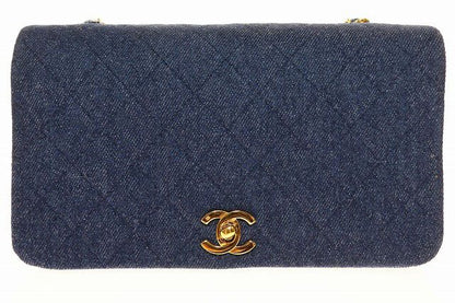 Chanel Denim Mini Chain Shoulder Bag Full Flap Coco Mark Logo Gold Blue [brand