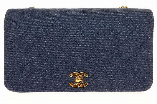 Chanel Denim Mini Chain Shoulder Bag Full Flap Coco Mark Logo Gold Blue [brand