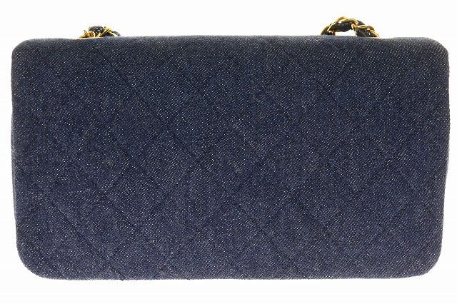 Chanel Denim Mini Chain Shoulder Bag Full Flap Coco Mark Logo Gold Blue [brand