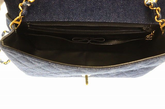 Chanel Denim Mini Chain Shoulder Bag Full Flap Coco Mark Logo Gold Blue [brand