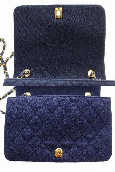 Chanel Denim Mini Chain Shoulder Bag Full Flap Coco Mark Logo Gold Blue [brand