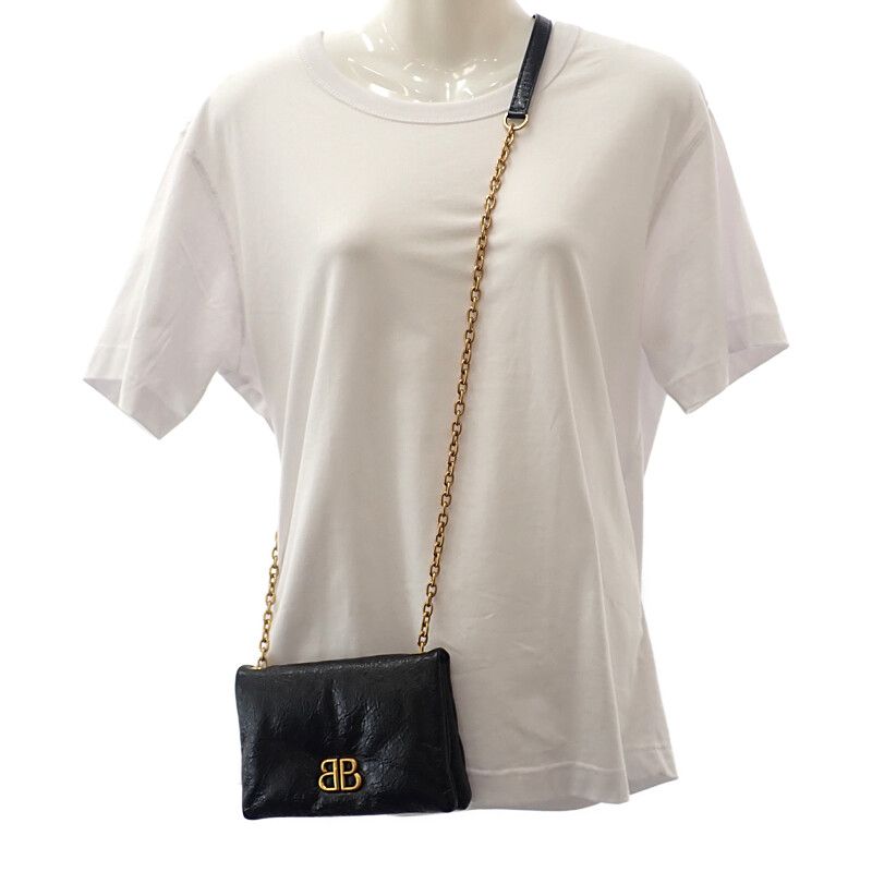 Balenciaga Monaco Nano Bag 8105622ablp1000 Shoulder Bag Lambskin Black Gold