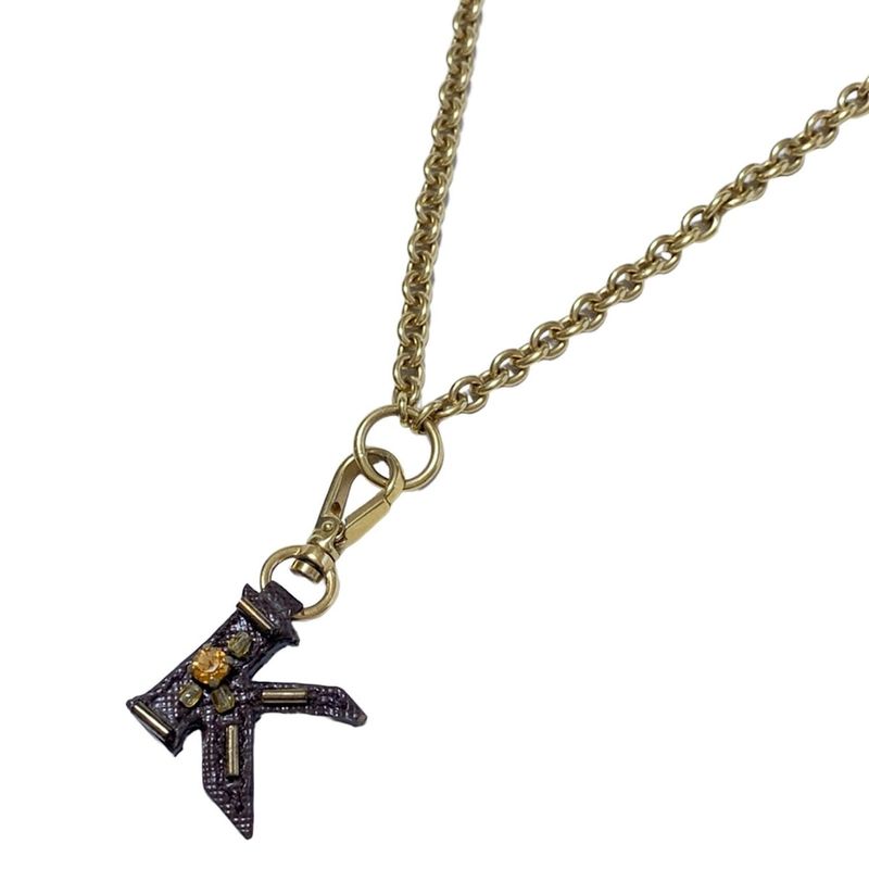 Prada Necklace - Leather Gold And Dark Brown Beads / Initials Charm Necklace / K