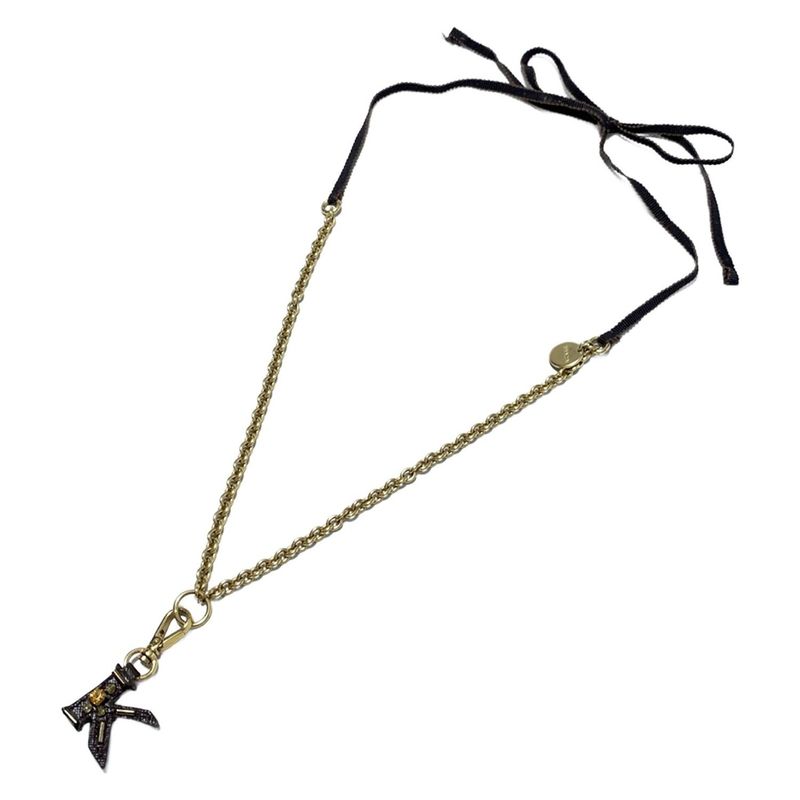 Prada Necklace - Leather Gold And Dark Brown Beads / Initials Charm Necklace / K
