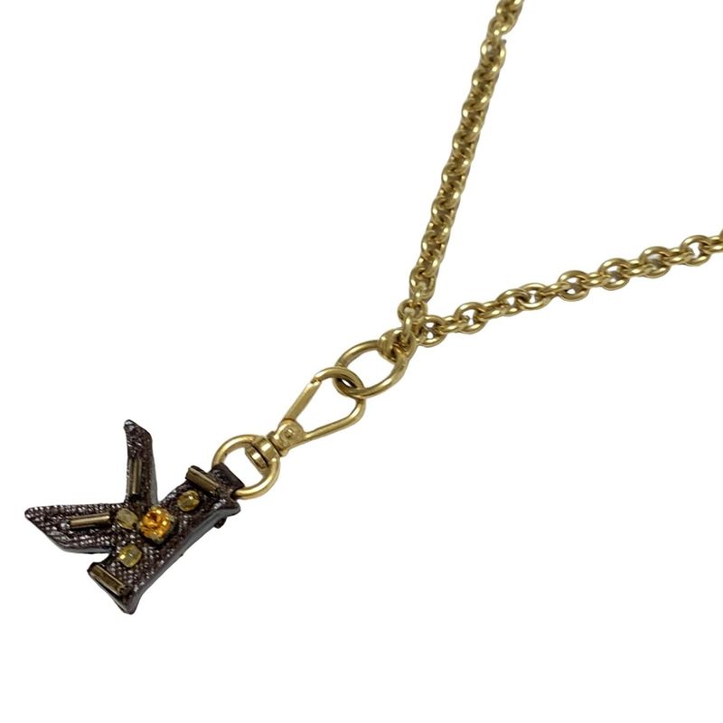 Prada Necklace - Leather Gold And Dark Brown Beads / Initials Charm Necklace / K