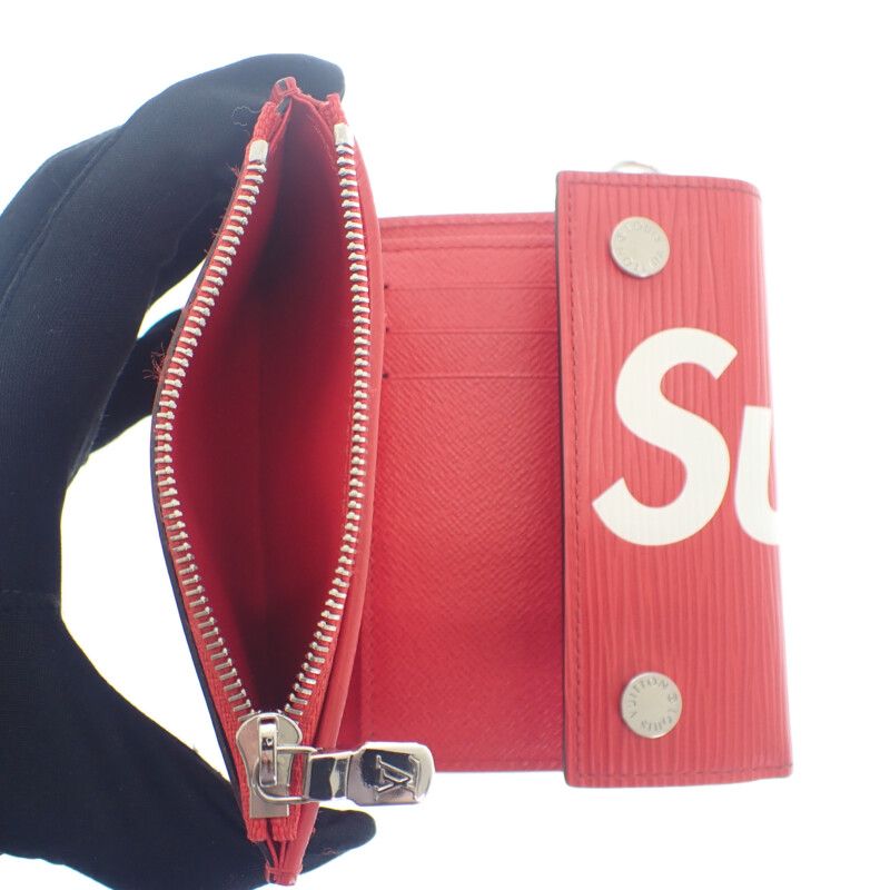 Louis Vuitton Supreme Chain Compact Wallet M67755 Epi Bifold Wallet Red Men's