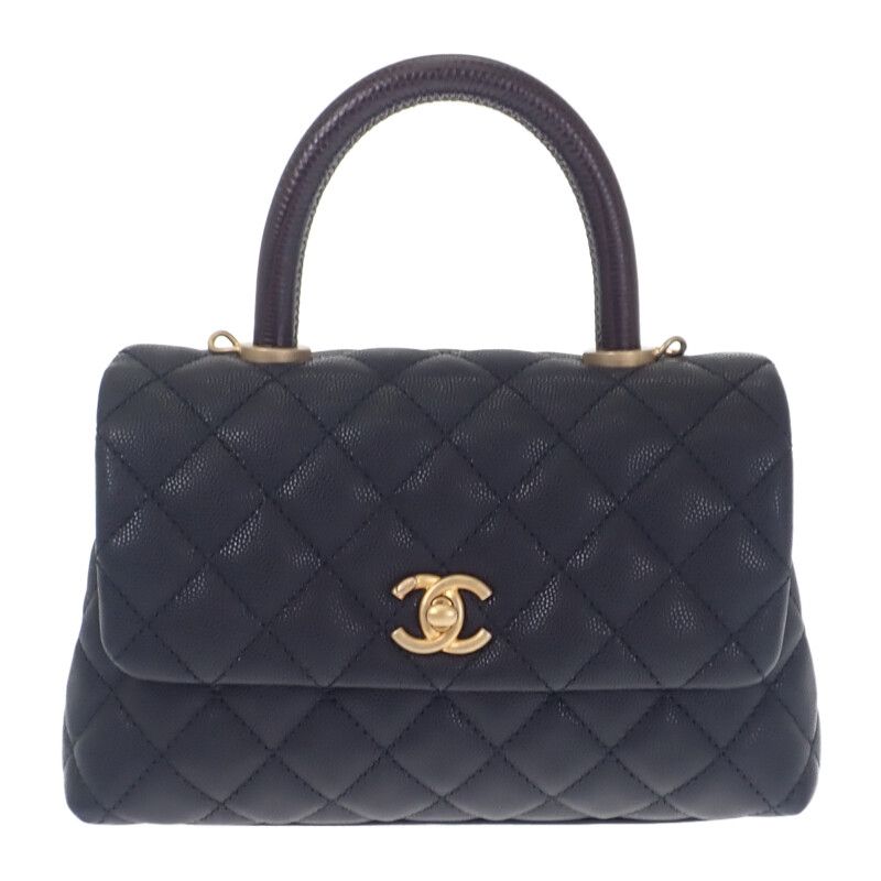 Chanel Coco Handle XS A92990 Handbag Shoulder Top Handle Caviar Skin Black Gold