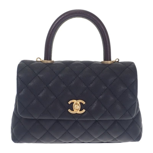 Chanel Coco Handle XS A92990 Handbag Shoulder Top Handle Caviar Skin Black Gold