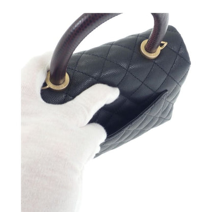 Chanel Coco Handle XS A92990 Handbag Shoulder Top Handle Caviar Skin Black Gold