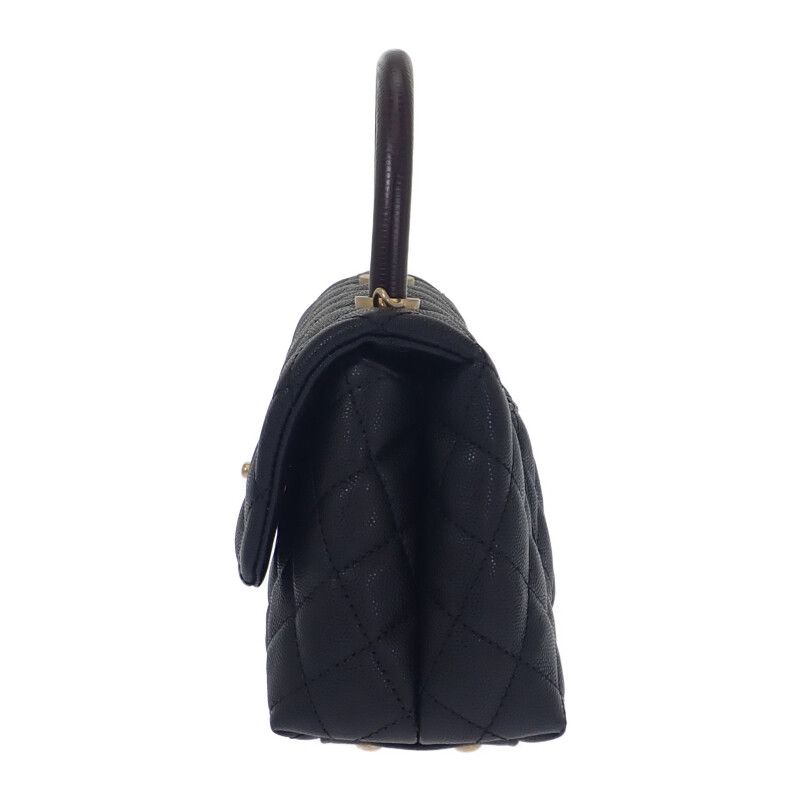 Chanel Coco Handle XS A92990 Handbag Shoulder Top Handle Caviar Skin Black Gold