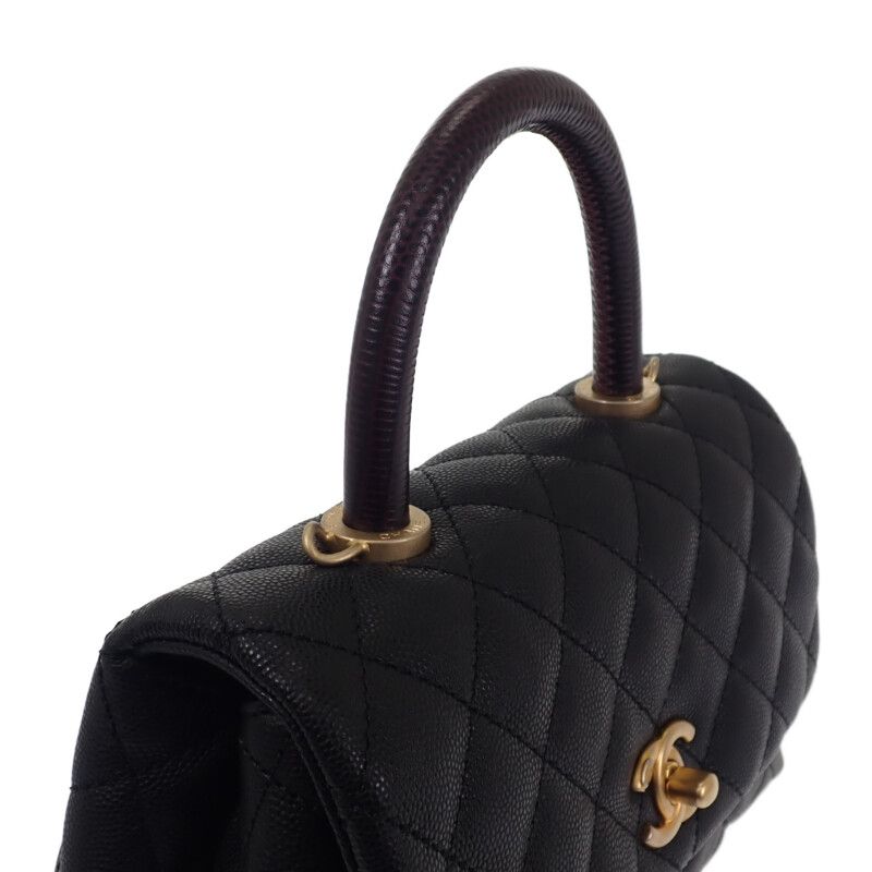 Chanel Coco Handle XS A92990 Handbag Shoulder Top Handle Caviar Skin Black Gold