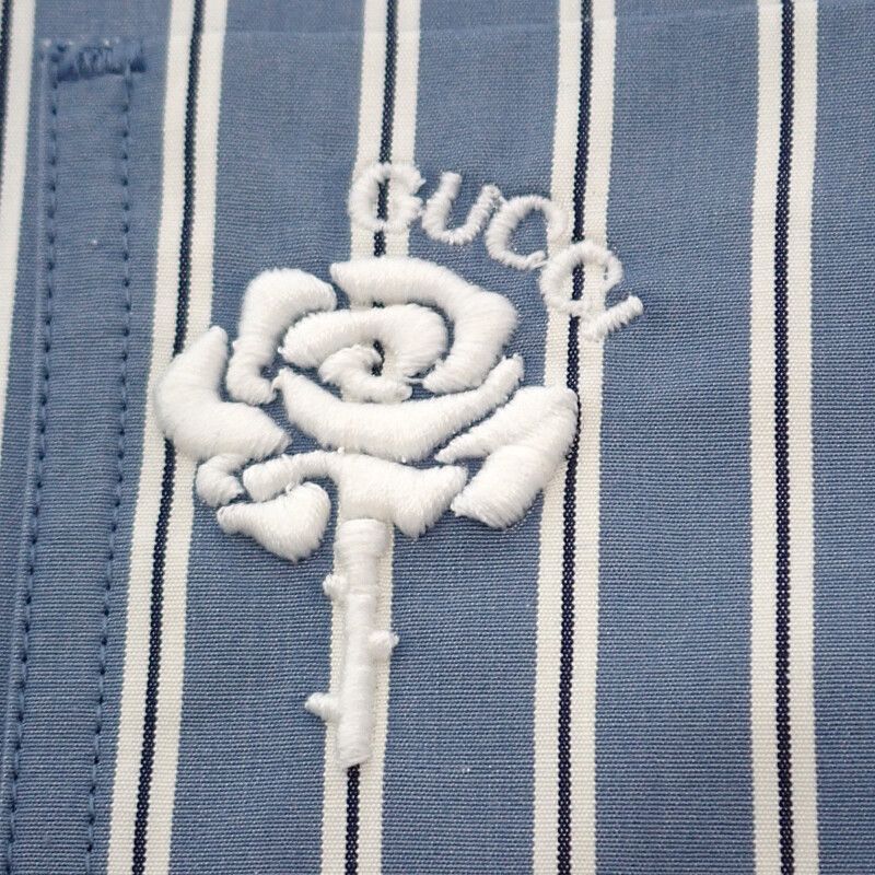 Gucci Embroidered Stripe 46 814715 Long Sleeve Shirt Cotton Blue Men's Tops