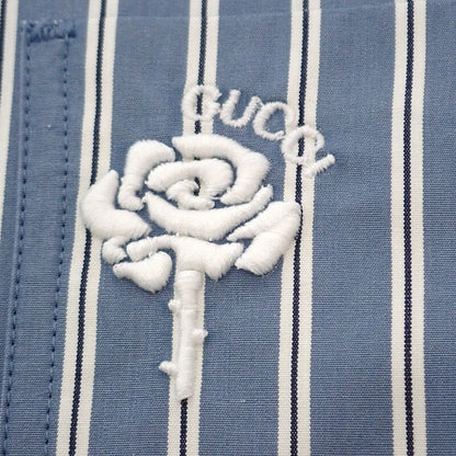 Gucci Embroidered Stripe 46 814715 Long Sleeve Shirt Cotton Blue Men's Tops