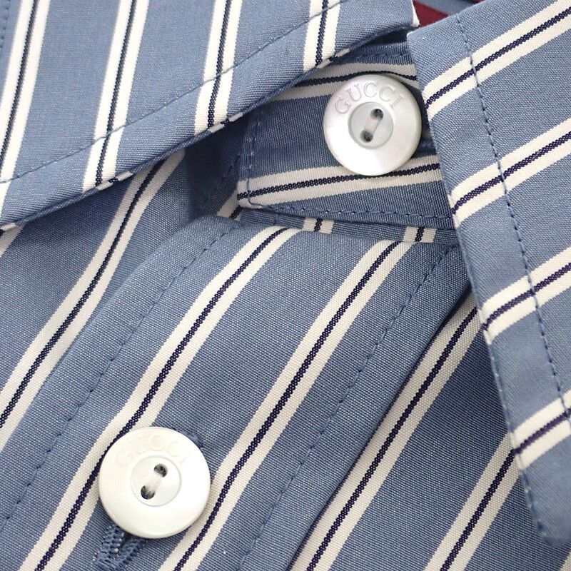 Gucci Embroidered Stripe 46 814715 Long Sleeve Shirt Cotton Blue Men's Tops
