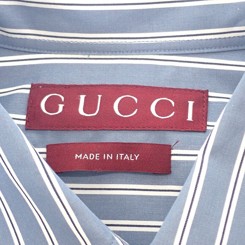 Gucci Embroidered Stripe 46 814715 Long Sleeve Shirt Cotton Blue Men's Tops