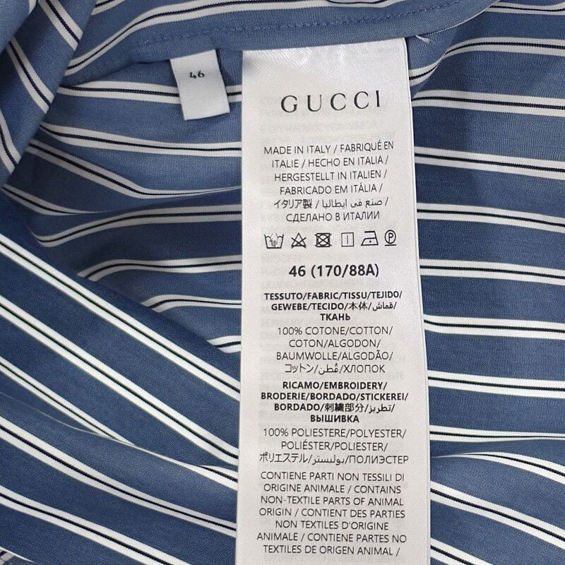 Gucci Embroidered Stripe 46 814715 Long Sleeve Shirt Cotton Blue Men's Tops
