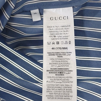 Gucci Embroidered Stripe 46 814715 Long Sleeve Shirt Cotton Blue Men's Tops