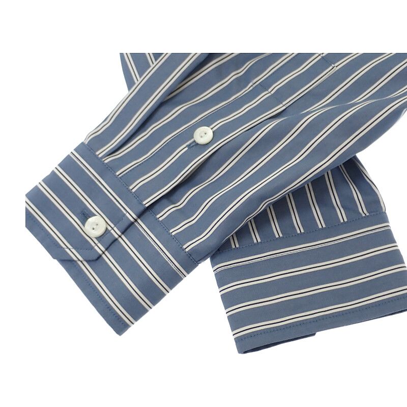 Gucci Embroidered Stripe 46 814715 Long Sleeve Shirt Cotton Blue Men's Tops