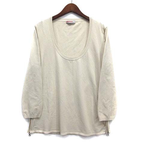 Prada Sport Rayon Knit Side Zip Pullover U-neck Beige 48 AA