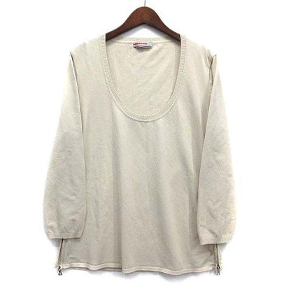 Prada Sport Rayon Knit Side Zip Pullover U-neck Beige 48 AA