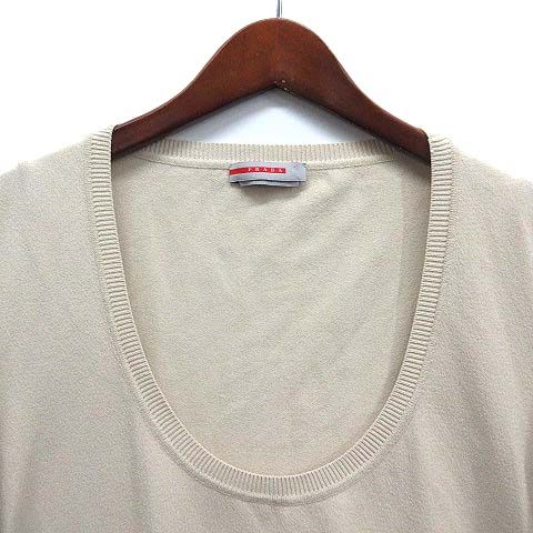 Prada Sport Rayon Knit Side Zip Pullover U-neck Beige 48 AA
