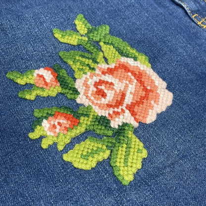 Gucci 456973 Blue Rose Embroidered Denim Mini Skirt 40