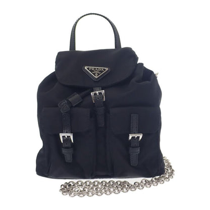 Prada Mini Backpack 1bh029 Shoulder Bag 2WAY Linylon Saffiano Black Silver