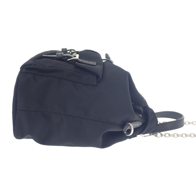 Prada Mini Backpack 1bh029 Shoulder Bag 2WAY Linylon Saffiano Black Silver