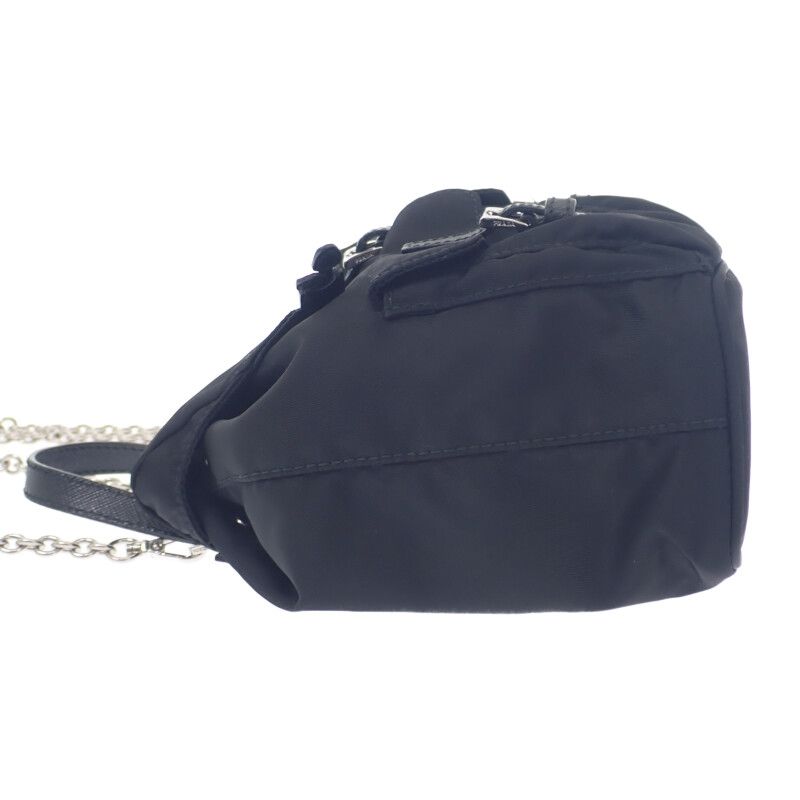 Prada Mini Backpack 1bh029 Shoulder Bag 2WAY Linylon Saffiano Black Silver