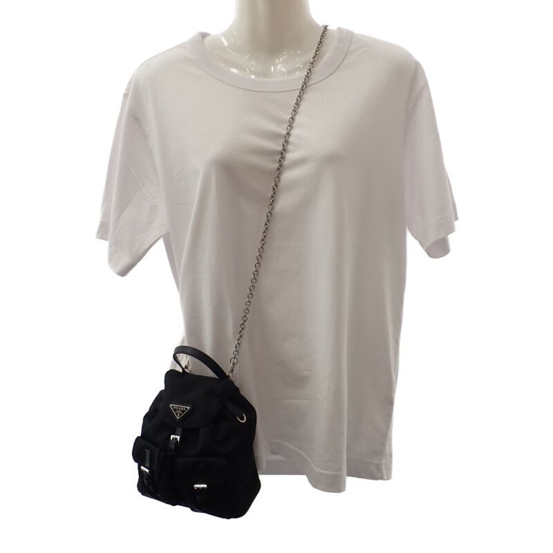 Prada Mini Backpack 1bh029 Shoulder Bag 2WAY Linylon Saffiano Black Silver