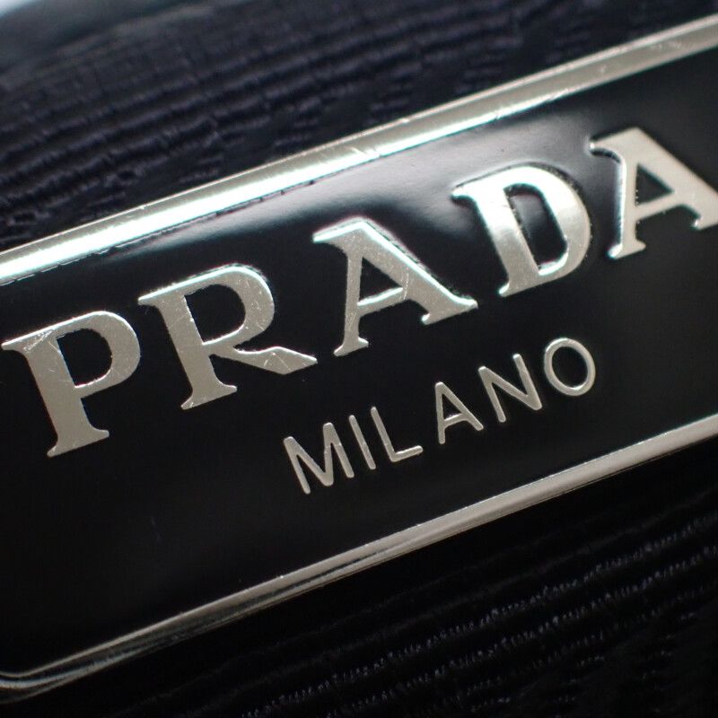 Prada Mini Backpack 1bh029 Shoulder Bag 2WAY Linylon Saffiano Black Silver