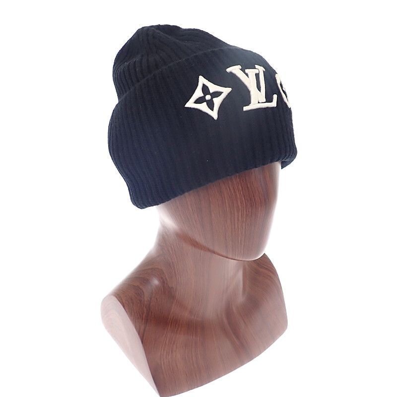 Louis Vuitton Beanie LV Headline M77872 Knit Cap Wool Black Noir Black Women