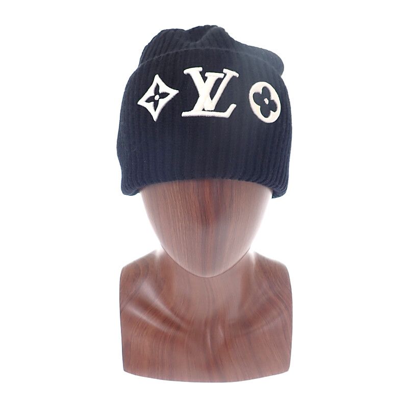 Louis Vuitton Beanie LV Headline M77872 Knit Cap Wool Black Noir Black Women