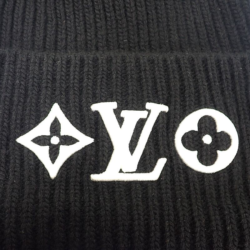 Louis Vuitton Beanie LV Headline M77872 Knit Cap Wool Black Noir Black Women
