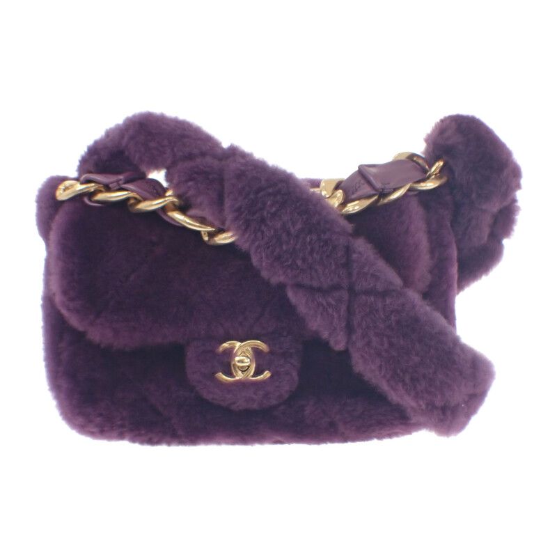 Chanel Sheer Ring Flap Bag As3354b08467 Shoulder Bag Lambskin Shearling  Purple